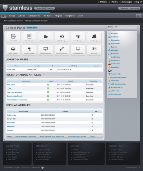 Stainless Joomla Admin Template